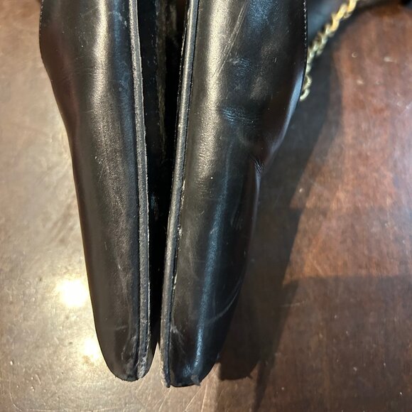 Authentic Chanel Black Pointy Leather Chain Link T-Strap Heels 39.5 US/9.5 - Picture 16 of 16